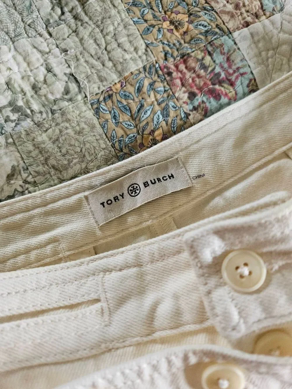 Tory Burch White Sailor Pants Women's 6 Wide Leg High Rise Button Detail Cotton
